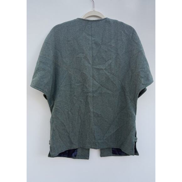 Soft Surroundings M Wool Blend Toggle Cape Jacket Teal Herringbone Short Sleeve - Picture 4 of 5